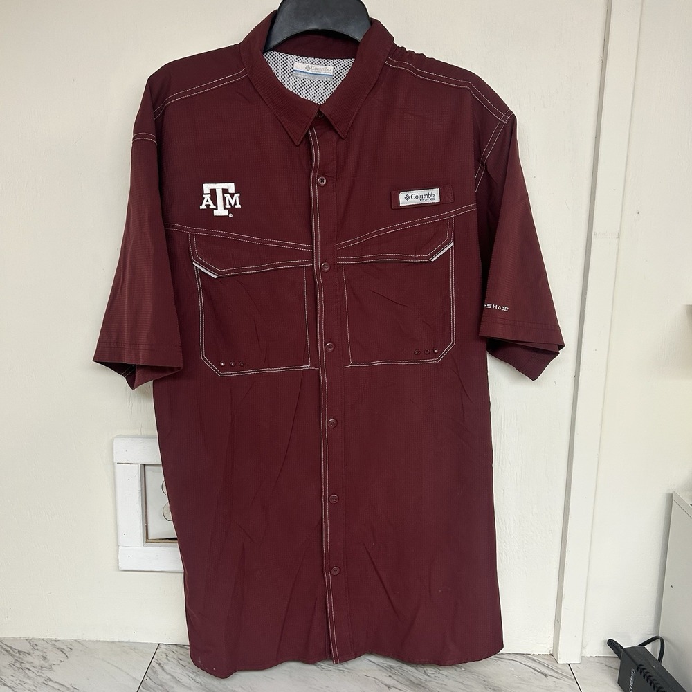 Texas A&M Aggies Shirt Men’s Large Maroon Columbia PFG Button Up NCAA